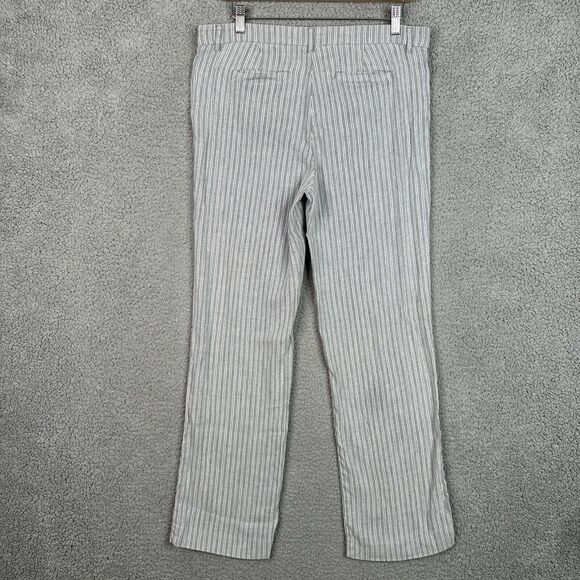 J Jill Stretch Linen Pants Womens Sz 10 Grey White Stripe Wide Leg Linen Blend - Picture 9 of 11